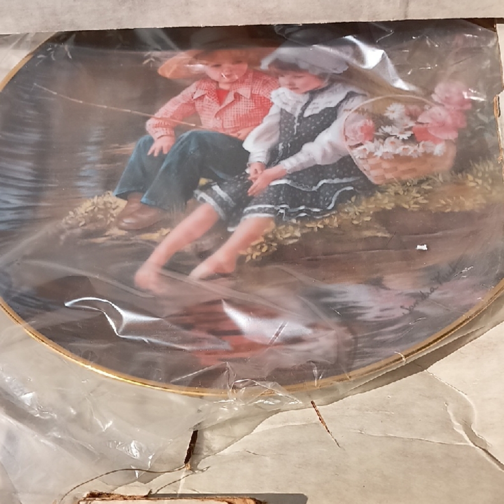 Charming Decorative Plate with Children by the Lake